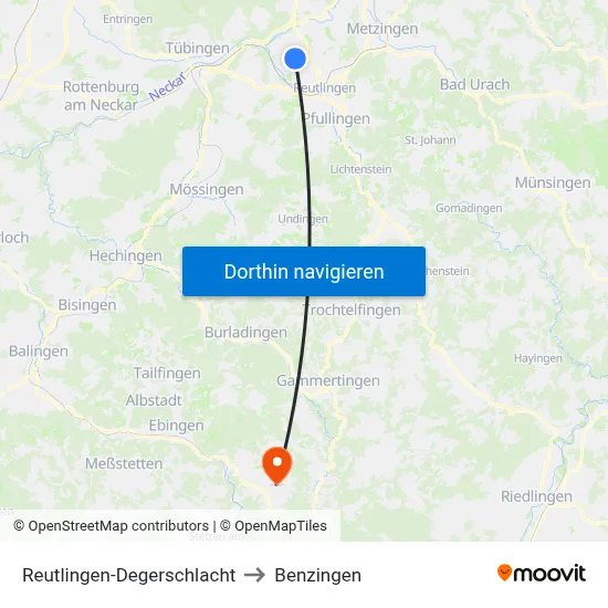 Reutlingen-Degerschlacht to Benzingen map