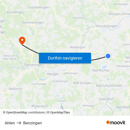 Ahlen to Benzingen map