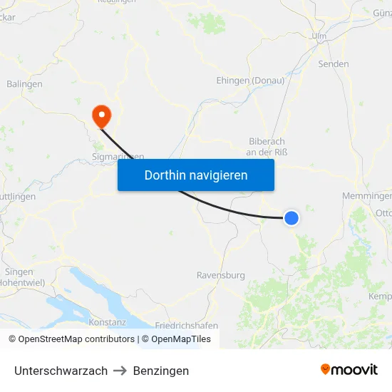 Unterschwarzach to Benzingen map