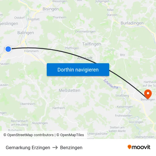 Gemarkung Erzingen to Benzingen map