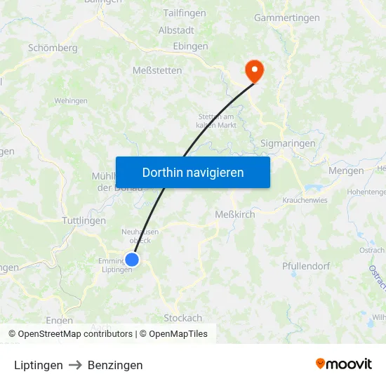 Liptingen to Benzingen map