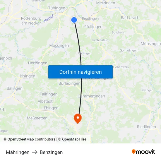 Mähringen to Benzingen map