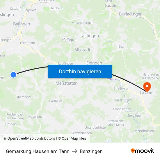 Gemarkung Hausen am Tann to Benzingen map