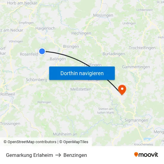 Gemarkung Erlaheim to Benzingen map
