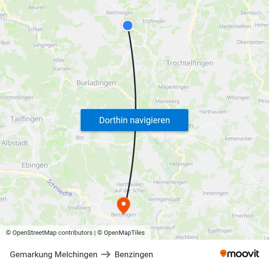 Gemarkung Melchingen to Benzingen map