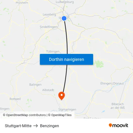 Stuttgart-Mitte to Benzingen map