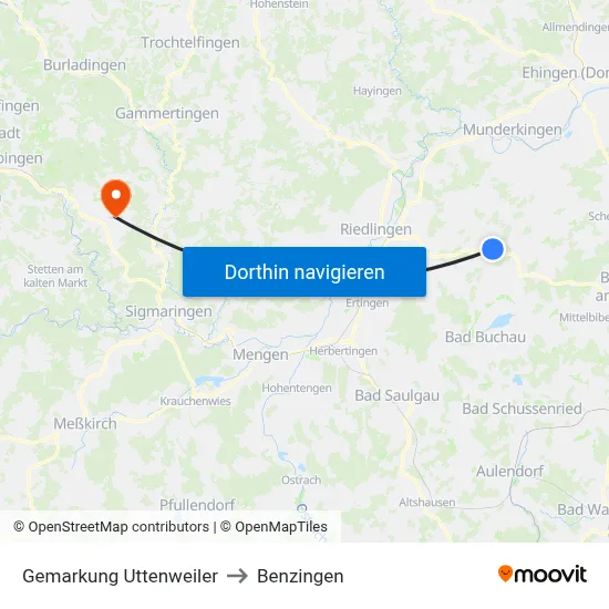 Gemarkung Uttenweiler to Benzingen map