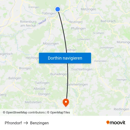 Pfrondorf to Benzingen map