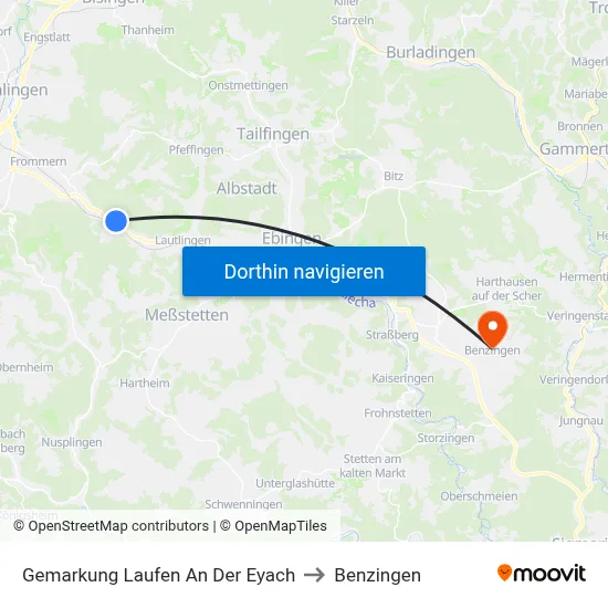 Gemarkung Laufen An Der Eyach to Benzingen map