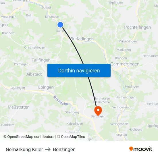Gemarkung Killer to Benzingen map