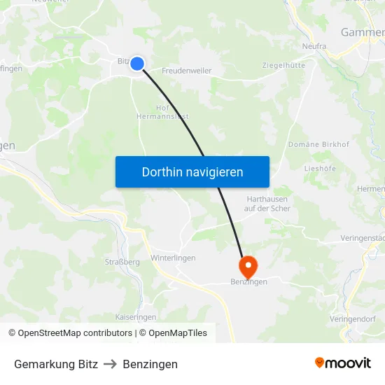 Gemarkung Bitz to Benzingen map