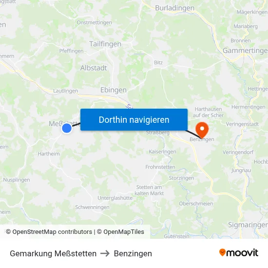 Gemarkung Meßstetten to Benzingen map