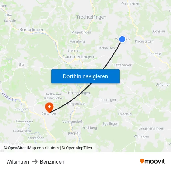 Wilsingen to Benzingen map