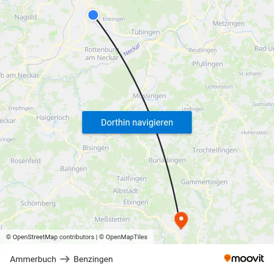 Ammerbuch to Benzingen map