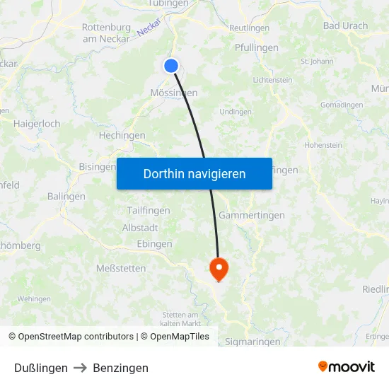 Dußlingen to Benzingen map