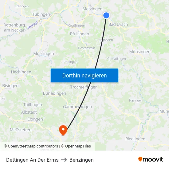 Dettingen An Der Erms to Benzingen map