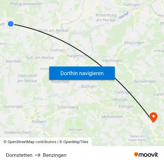 Dornstetten to Benzingen map