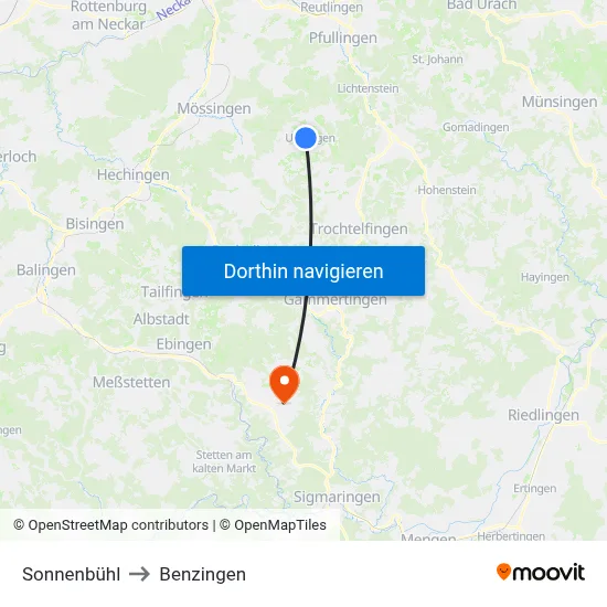 Sonnenbühl to Benzingen map