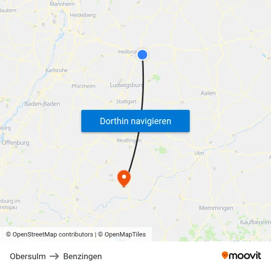 Obersulm to Benzingen map