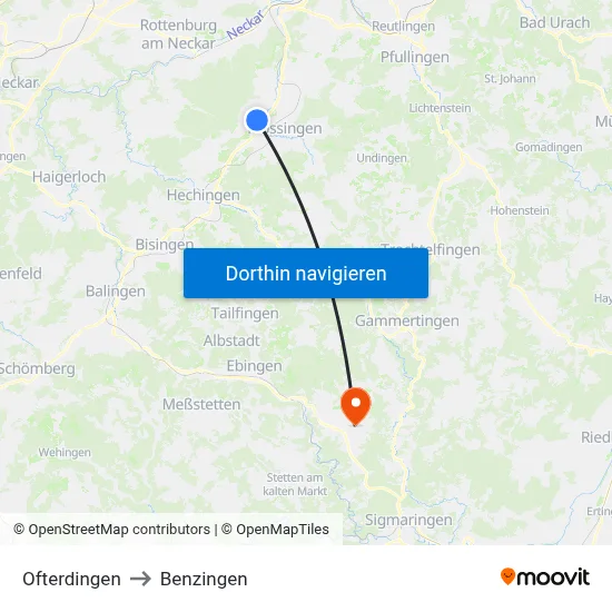 Ofterdingen to Benzingen map