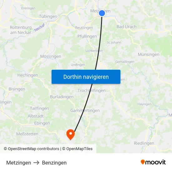 Metzingen to Benzingen map