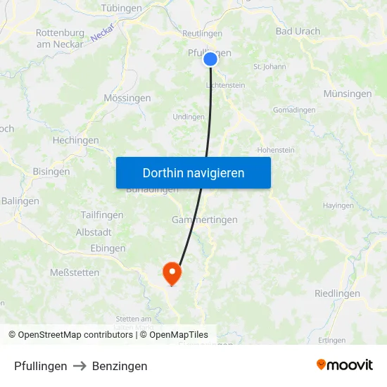 Pfullingen to Benzingen map