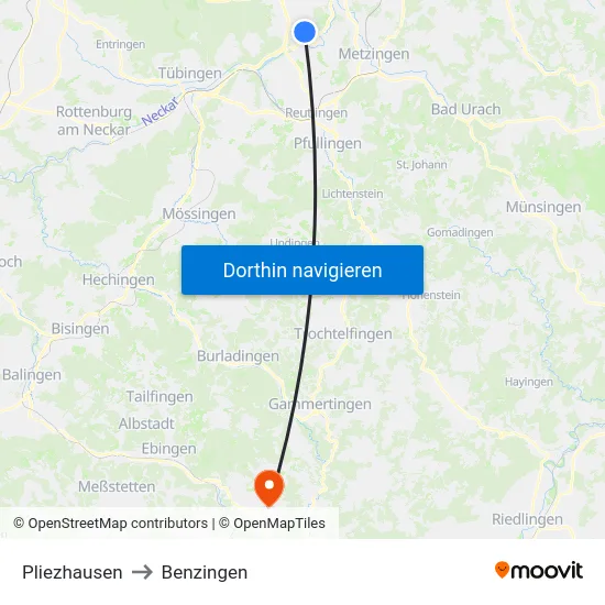 Pliezhausen to Benzingen map