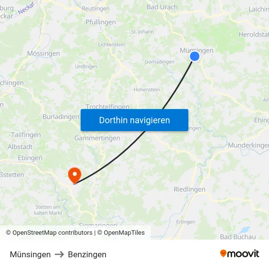 Münsingen to Benzingen map