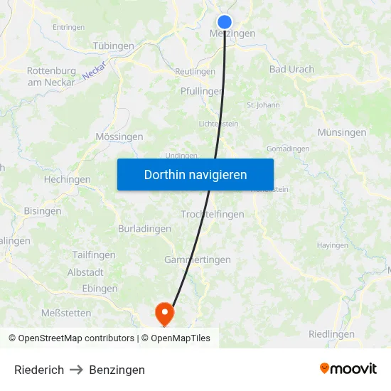 Riederich to Benzingen map