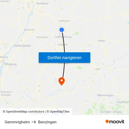 Gemmrigheim to Benzingen map