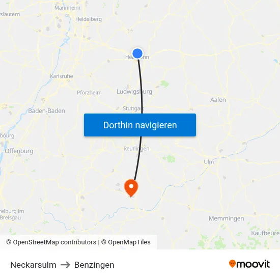 Neckarsulm to Benzingen map