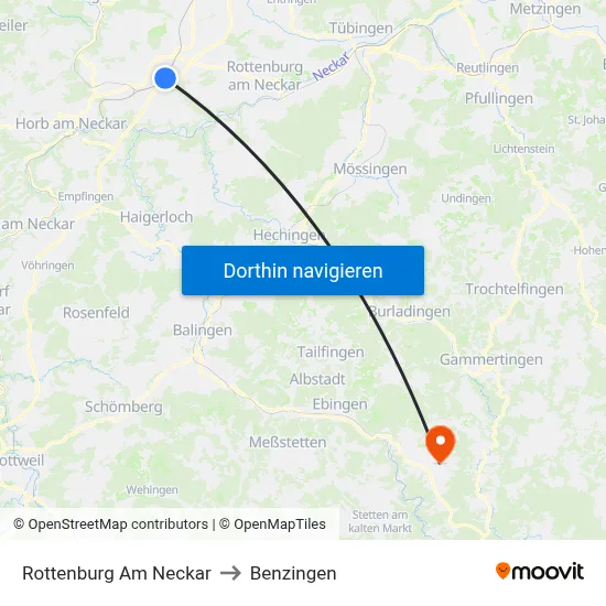 Rottenburg Am Neckar to Benzingen map