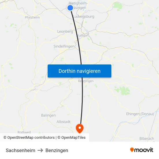 Sachsenheim to Benzingen map