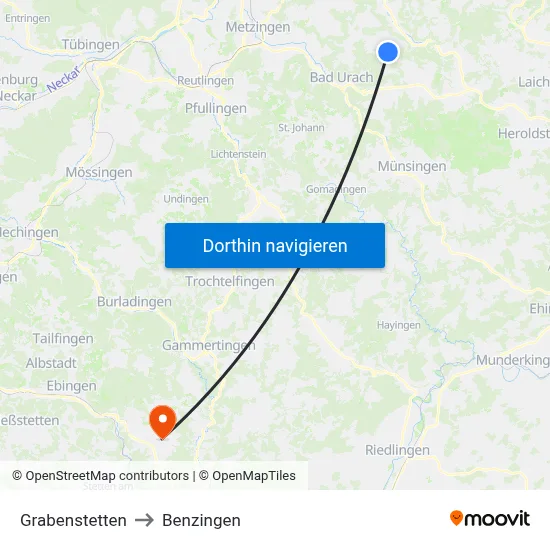 Grabenstetten to Benzingen map