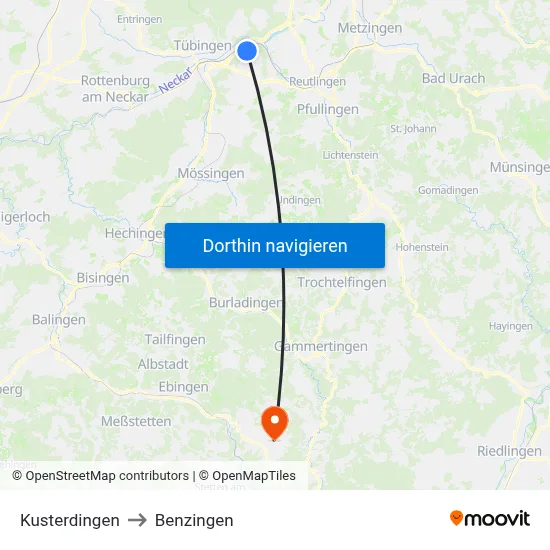 Kusterdingen to Benzingen map