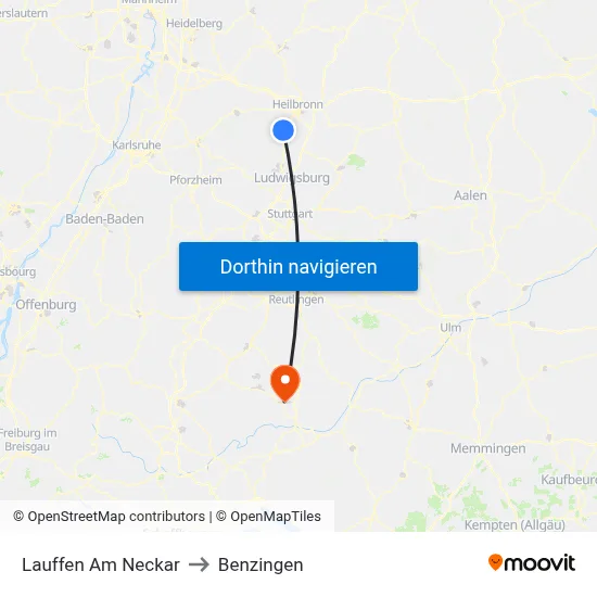 Lauffen Am Neckar to Benzingen map