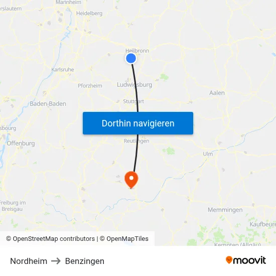 Nordheim to Benzingen map