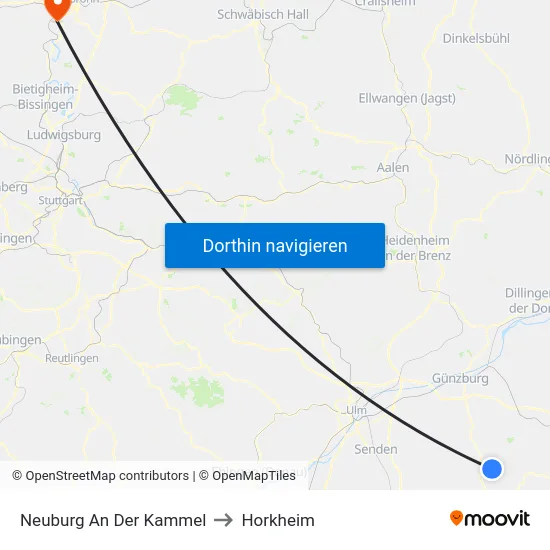 Neuburg An Der Kammel to Horkheim map