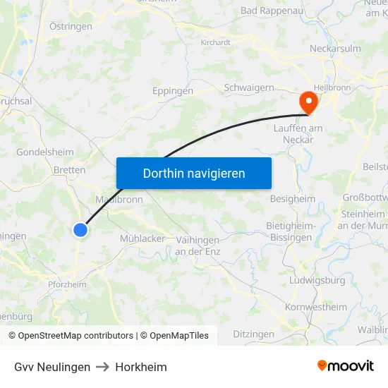 Gvv Neulingen to Horkheim map