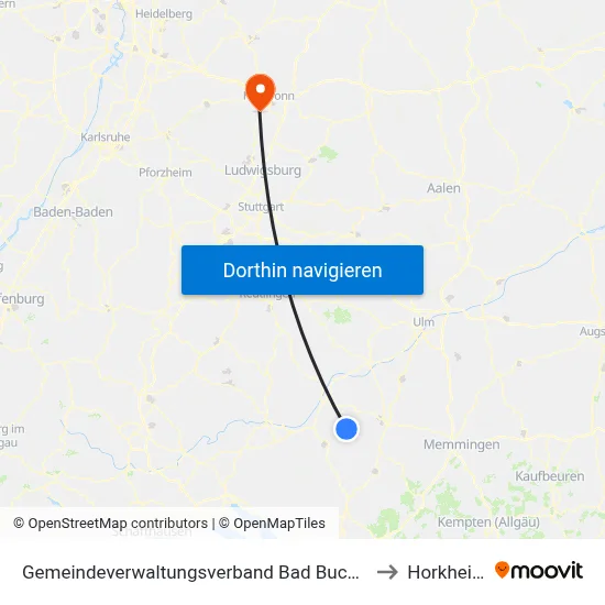 Gemeindeverwaltungsverband Bad Buchau to Horkheim map