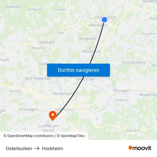 Osterburken to Horkheim map