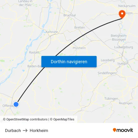 Durbach to Horkheim map