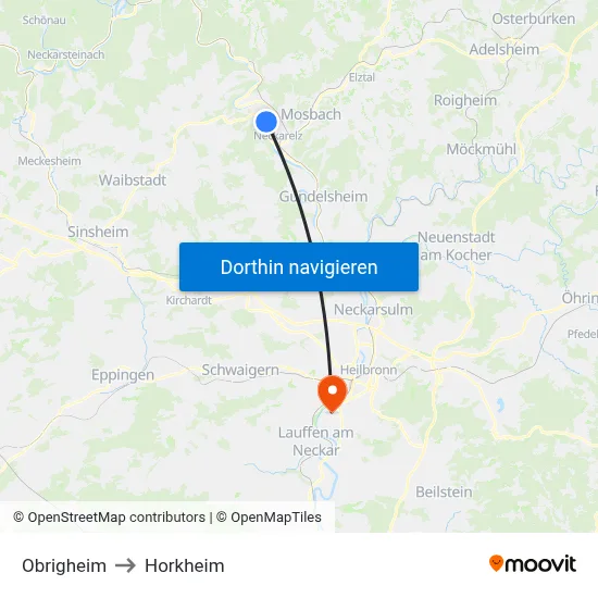 Obrigheim to Horkheim map