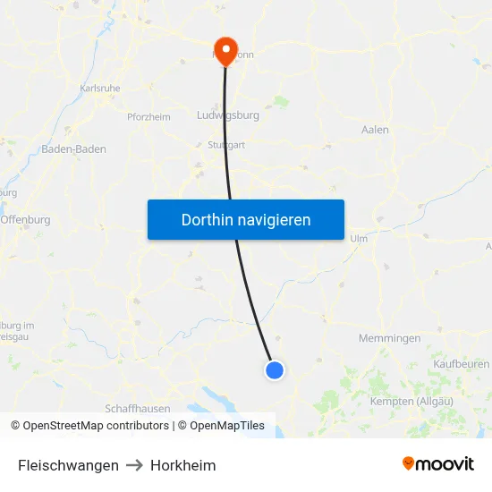 Fleischwangen to Horkheim map