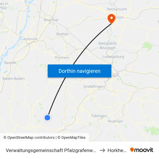 Verwaltungsgemeinschaft Pfalzgrafenweiler to Horkheim map