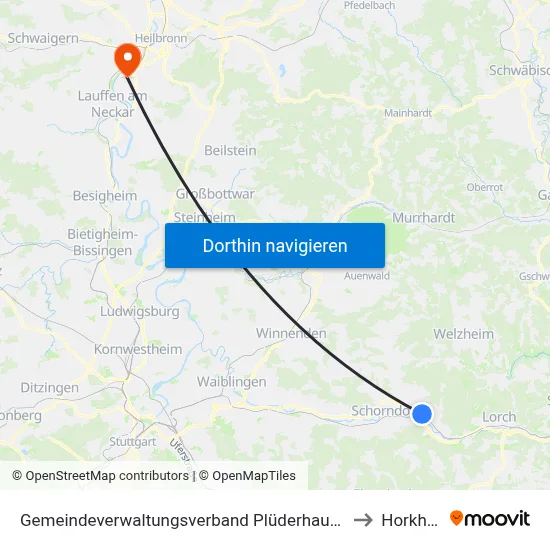 Gemeindeverwaltungsverband Plüderhausen-Urbach to Horkheim map