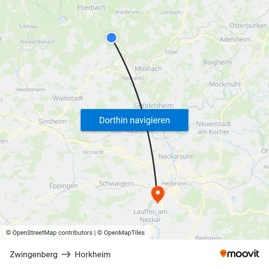 Zwingenberg to Horkheim map