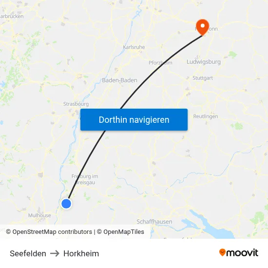 Seefelden to Horkheim map
