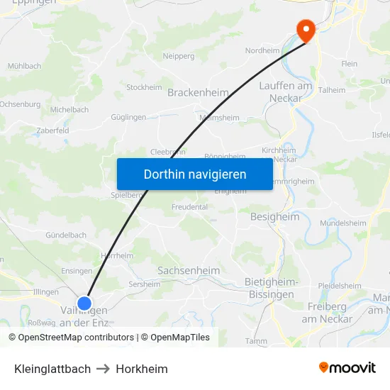 Kleinglattbach to Horkheim map
