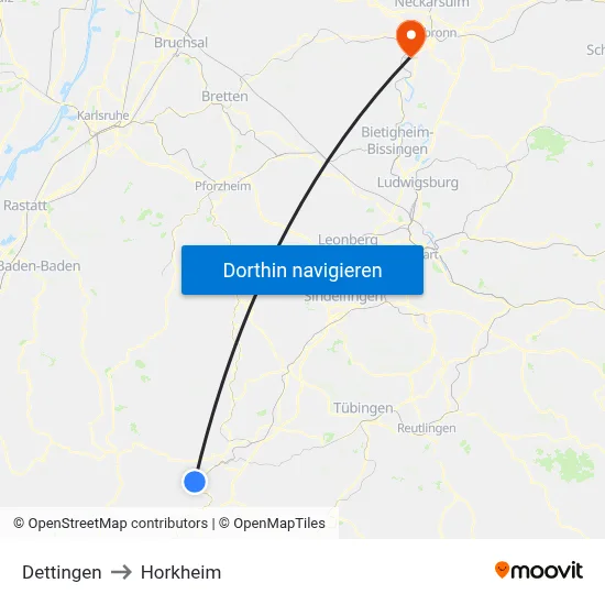 Dettingen to Horkheim map
